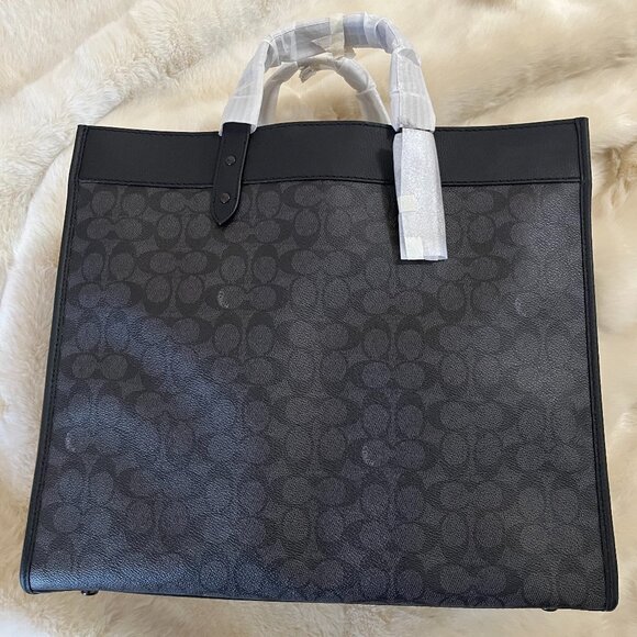 NWT Coach Field Tote 40 in Signature Canvas in Charcoal - Picture 3 of 16